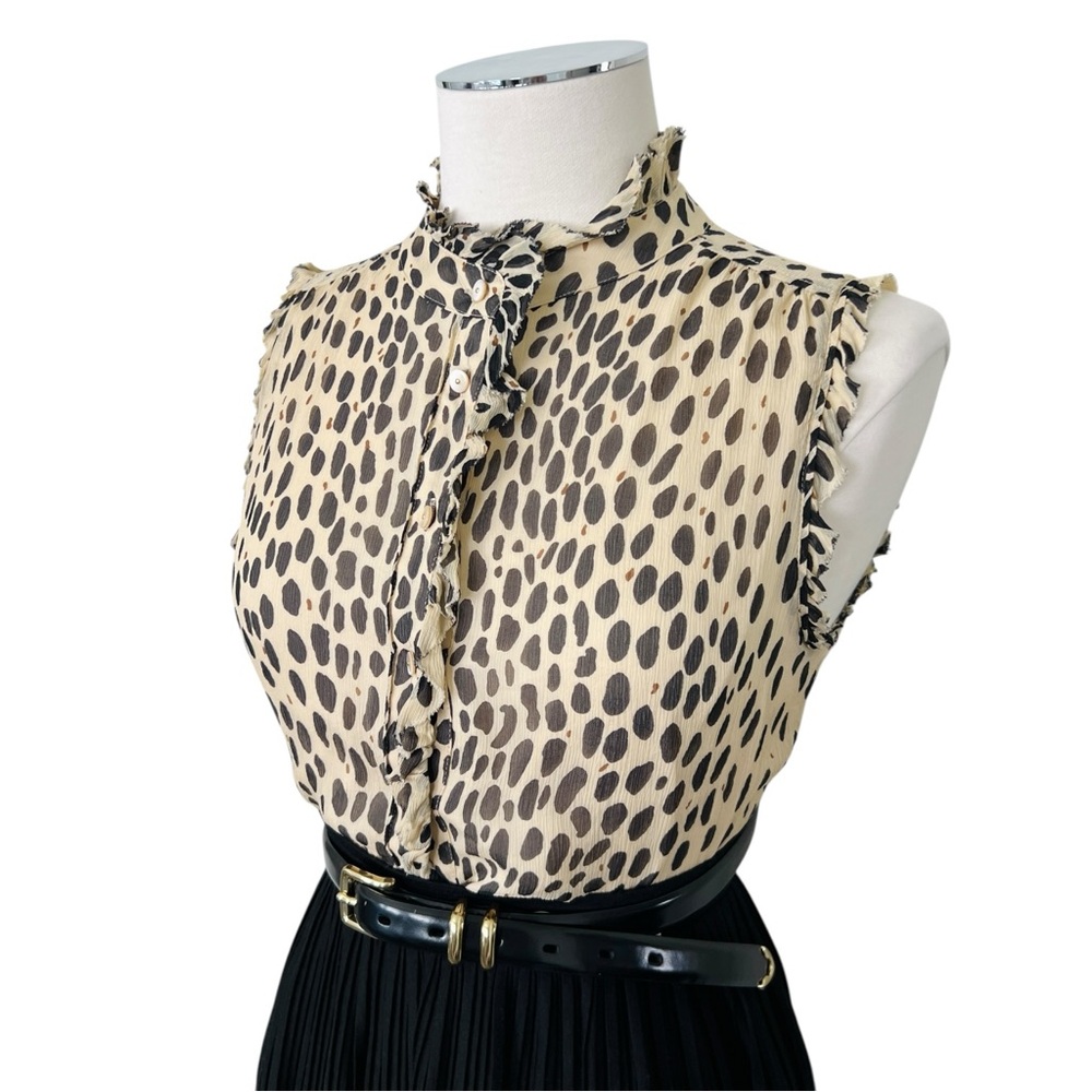 J. Crew Silk Leopard Animal Print Ruffle Blouse Cream Ivory Tan Black Sz 6 - Picture 4 of 17
